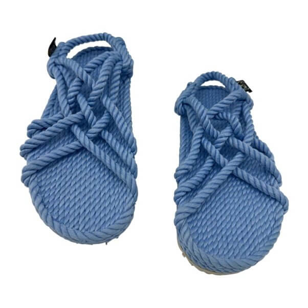 A pair of blue woven sandals