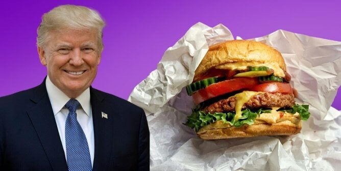 Donald Trump next to vegan burger