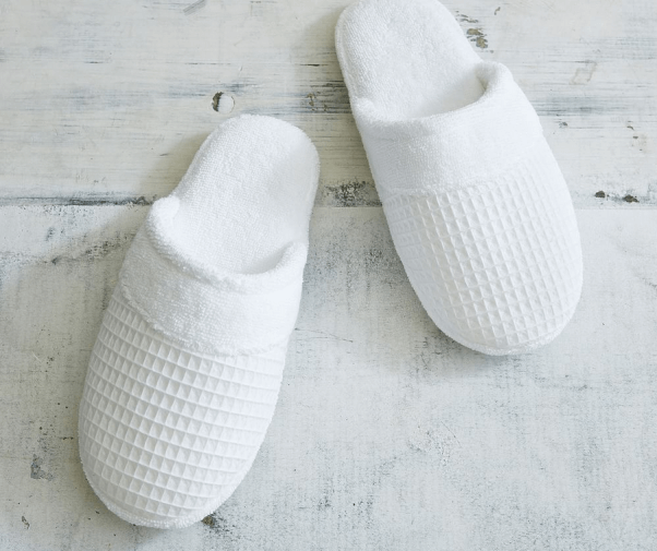 White waffle patterned slippers