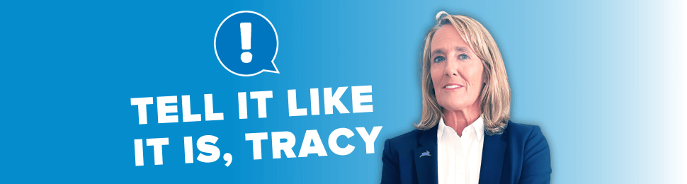 Blue "Tell It Like It Is, Tracy" background