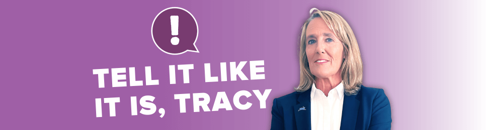 Purple "Tell It Like It Is, Tracy" background