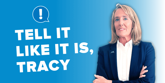 Blue "Tell It Like It Is, Tracy" background