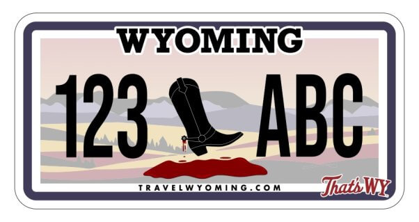 wyoming license plate with a bloody spur