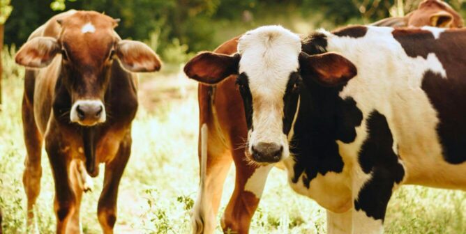 black and white and brown cows