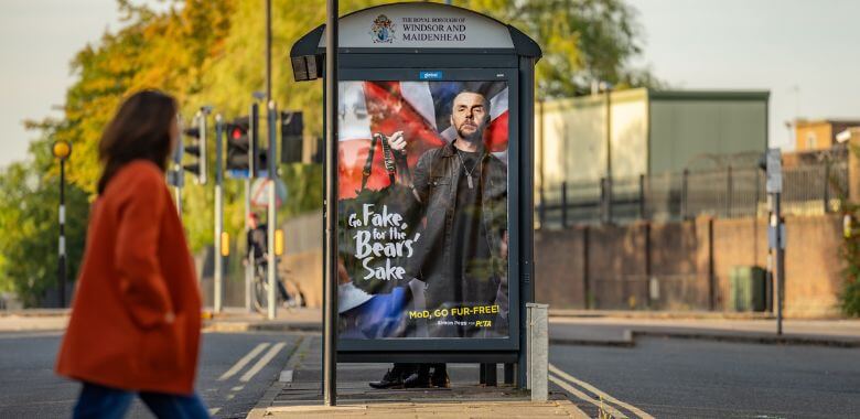 Simon Pegg Pleads With U.K. Ministry of Defence to Go Fur-Free in Windsor Billboard Blitz