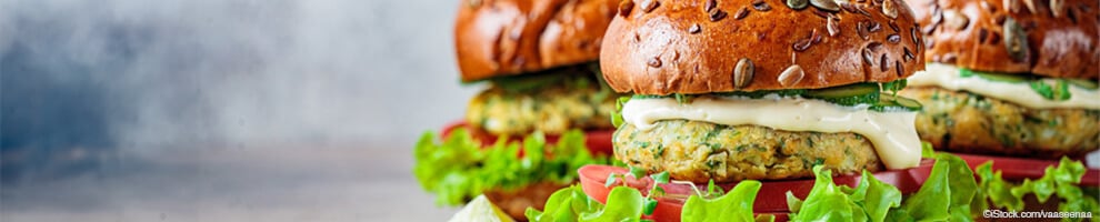 Healthy vegan burger with seed bun