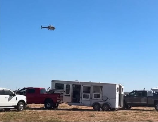 Texas Department of Public Safety helicopter during raid of Carril Mochomos on September 29, 2024 (credit: Isaac Leyva).