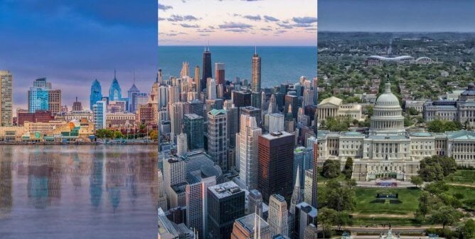 Chicago, Philadelphia, and Washington DC skylines