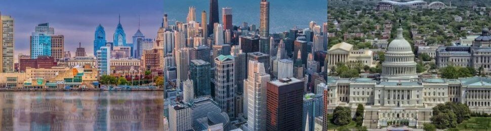 Chicago, Philadelphia, and Washington DC skylines