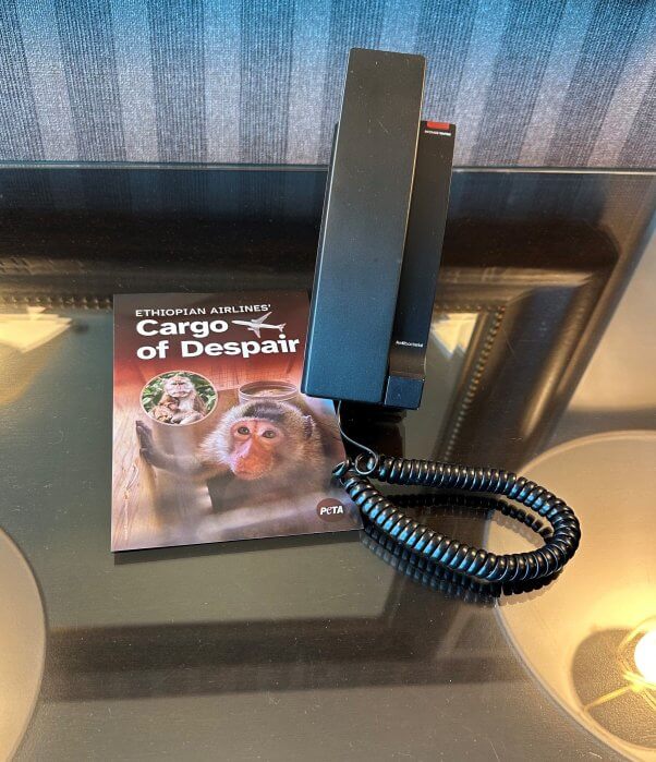 A leaflet next to a hotel telephone