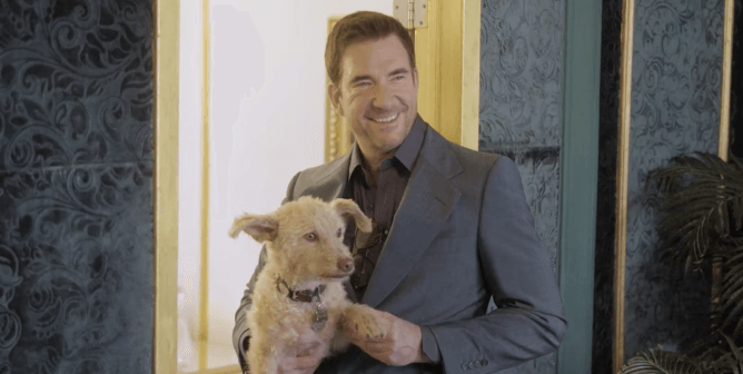 dylan mcdermott poses with his dog in adoption campaign