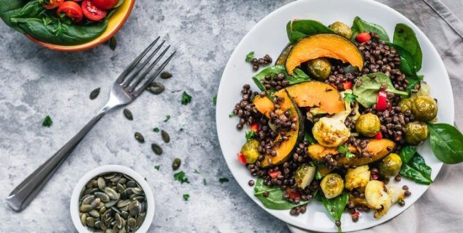A salad with lentils and squash