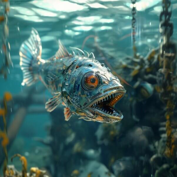A robot fish swimming in a lake
