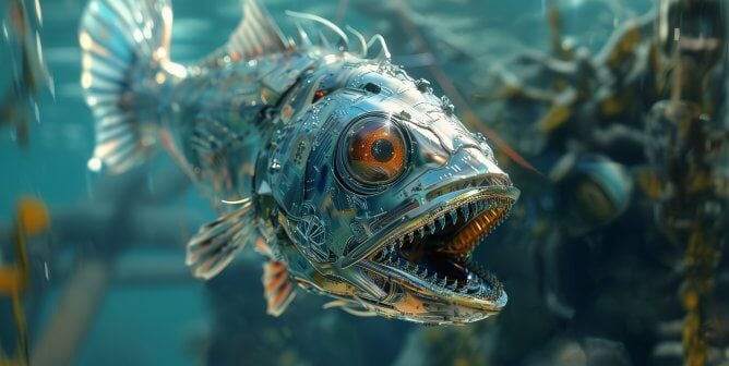 A robot fish swimming in a lake