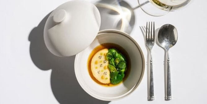 A silken tofu dish served at Michelin star restaurant Eleven Madison Park