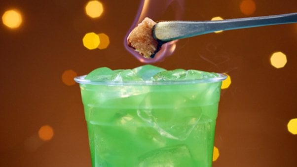 a green vegan cocktail at Epic Universe