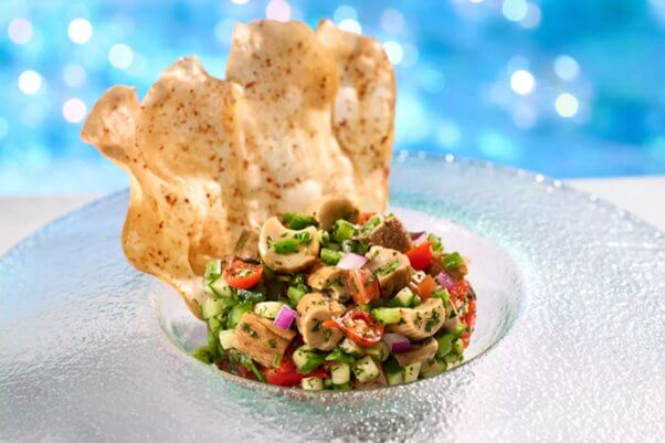 vegan ceviche at Epic Universe theme park in Orlando
