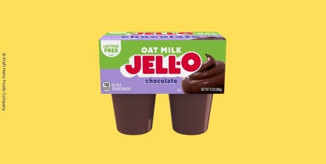 oat milk jello against yellow background