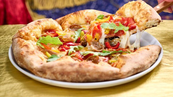 vegan pizza at Epic Universe in Orlando