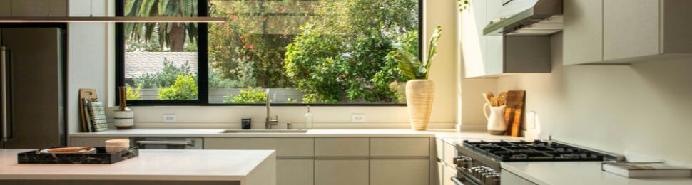 A kitchen with a window