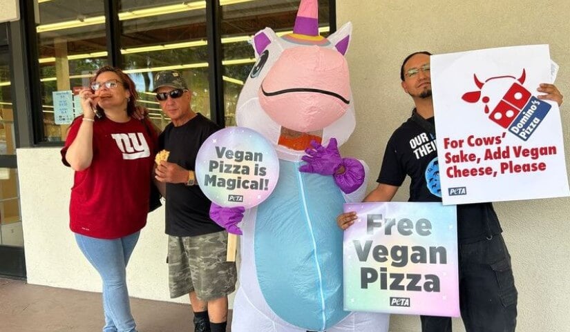 People trying out vegan pizza