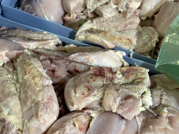 Parts of chickens' bodies showing green muscle disease