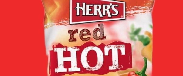 Herrs red hot logo on red background