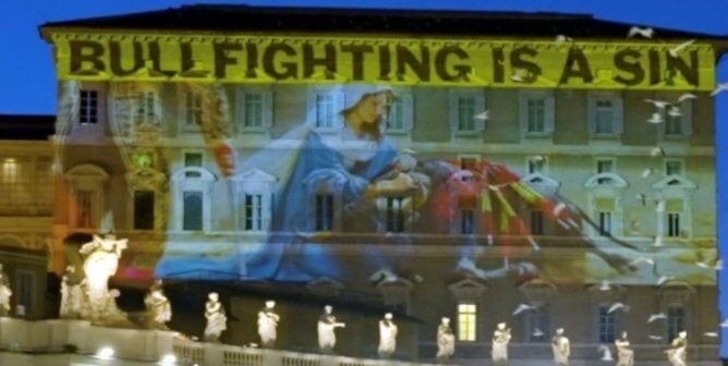 Projection showing the virgin Mary with a bull who perished in a bullfight