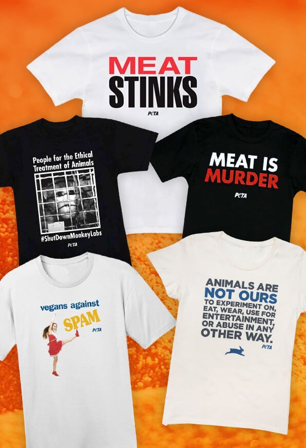 Various shirts on sale at the PETA Shop