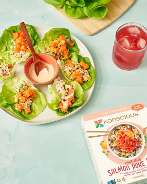 Vegan salmon poke bowl from Konscious Foods