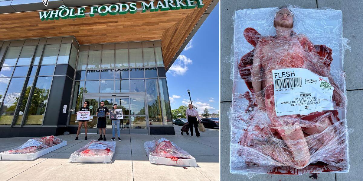 Meat Tray Demo in front of a Whole Foods