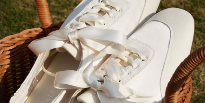 a pair of sneakerina shoes in a picnic basket