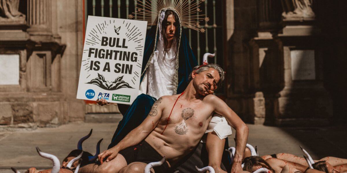 'Virgin Mary' holds 'bloody' bull