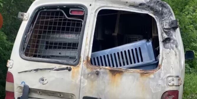 ARK's rescue van after being struck by a drone