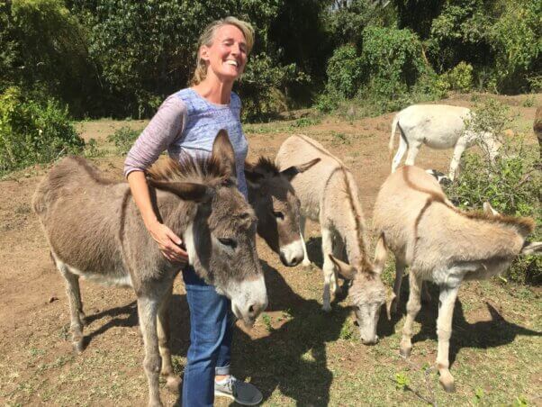 Tracy with donkeys