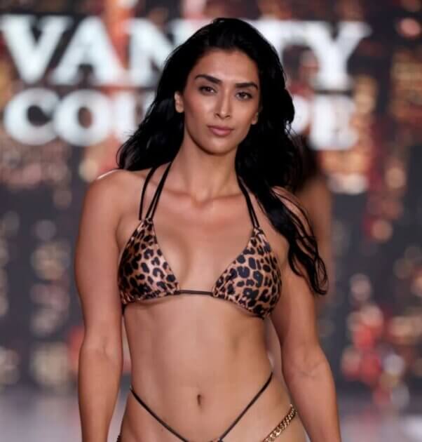 woman wearing faux leather bikini