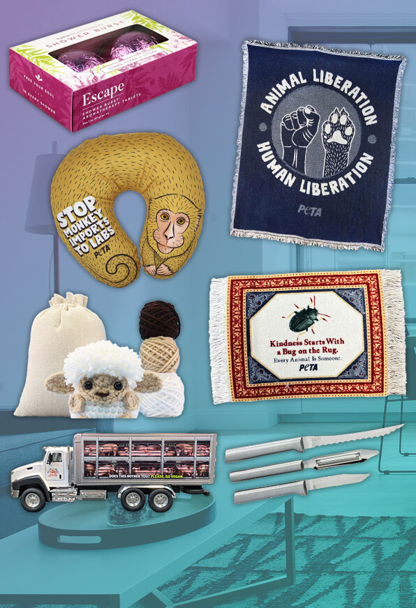 Various products on sale at the PETA Shop