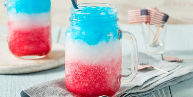 Homemade Patriotic Red White and Blue Slushie Cocktail with Vodka