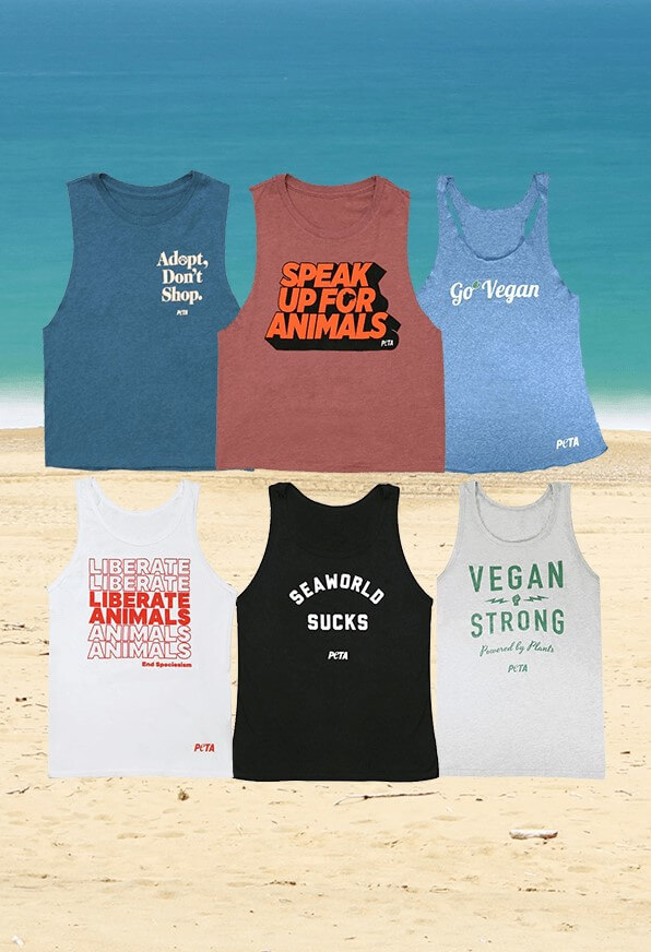 Various PETA Shop shirts available for an end of summer sale