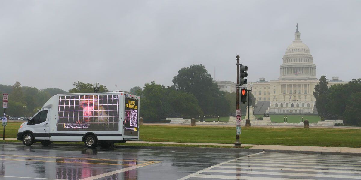 Mobile billboard truck outside of congress