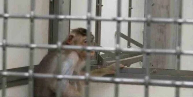 A monkey in a barren cage