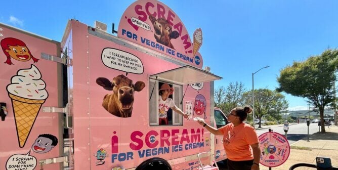A pink vegan ice cream truck