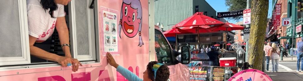 A child ordering vegan ice cream from the i scream truck