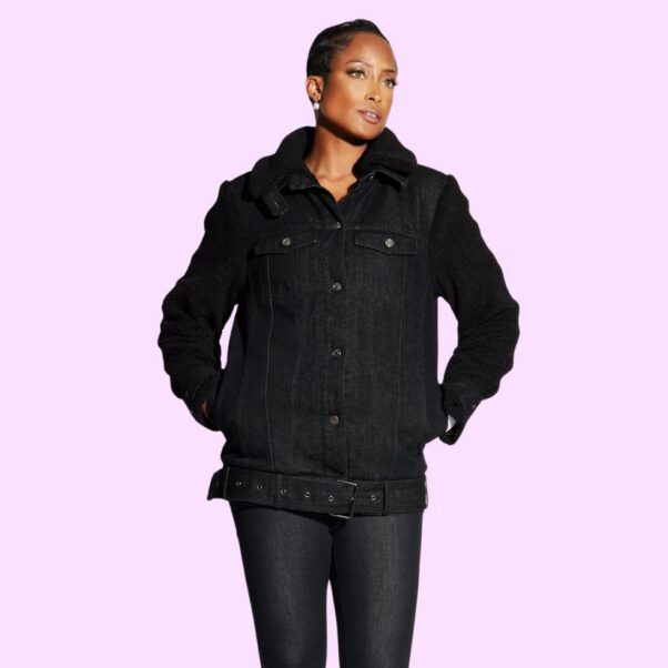 Circular Path Teddy Denim Moto Jacket