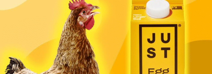 Photo of a chicken an d a carton of JUST Egg