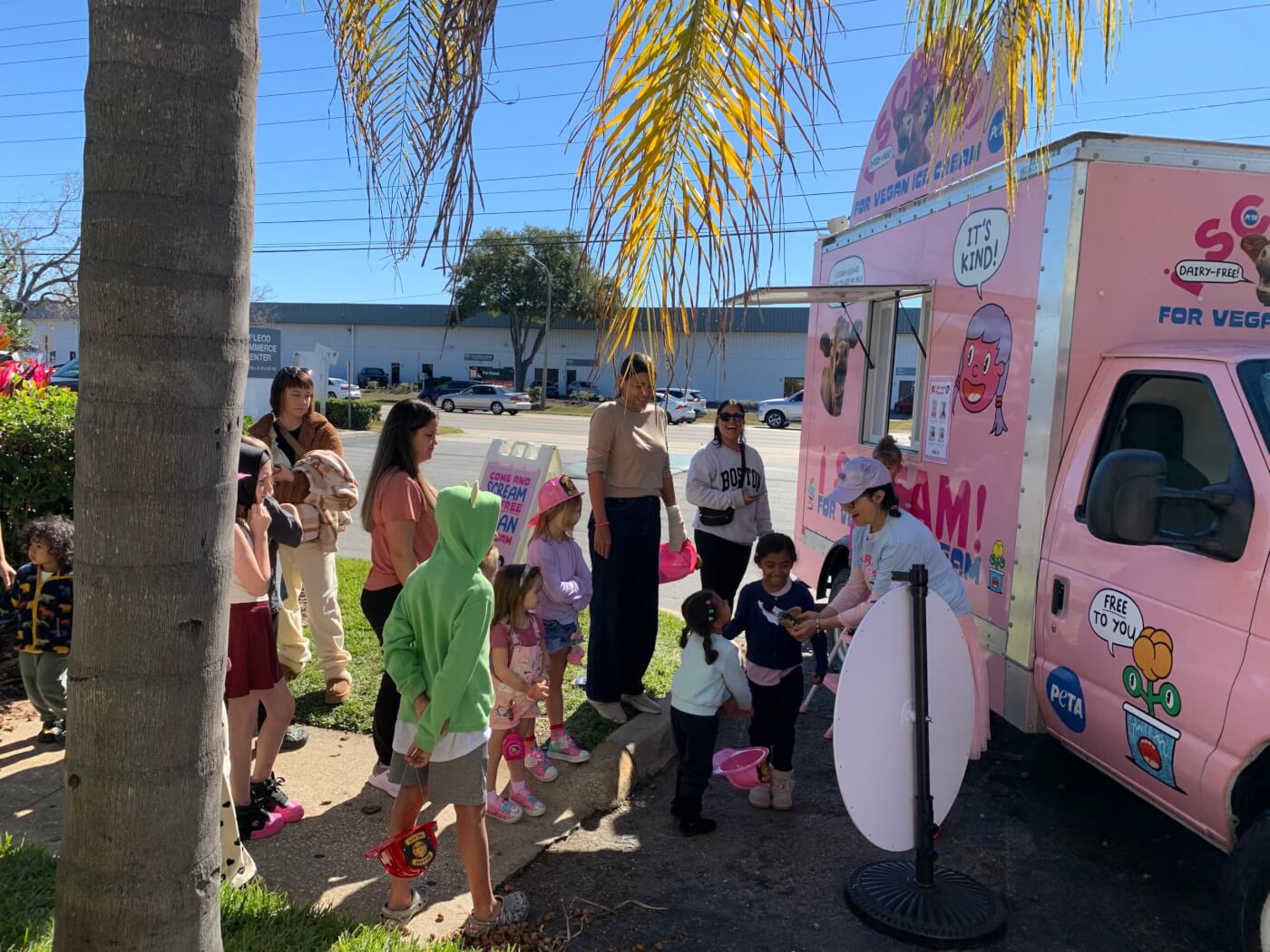 I scream truck with a crowd in front
