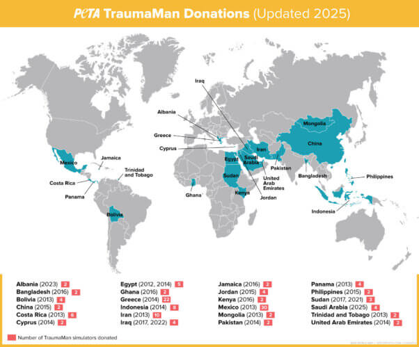 PETA TraumaMan Donations map for 2025