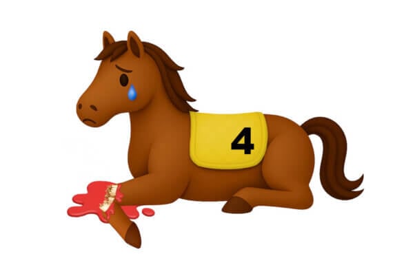 A horse emoji with a broken leg