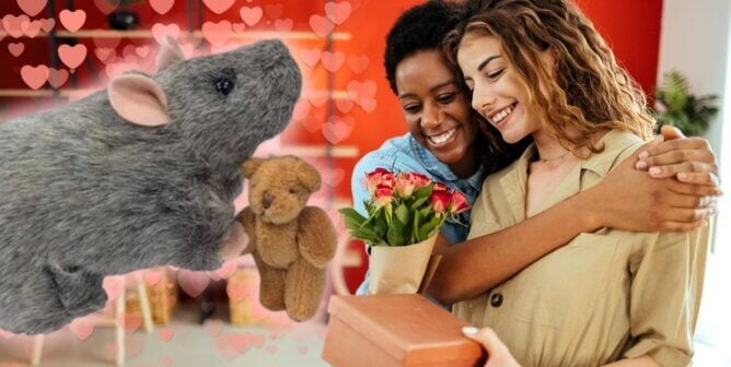 Rat blush next to a couple