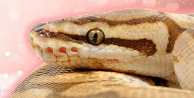 Tan snake against a pink background